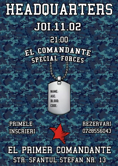 Headquarters party în El Primer Comandante din Bucureşti
