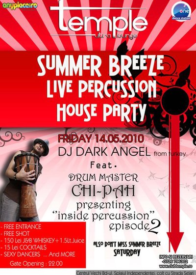 Summer Breeze Live Percussion House Party în Club Temple din Bucureşti