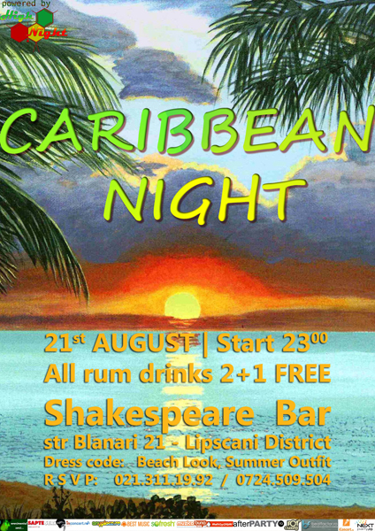 Caribbean Night la Shakespeare Bar din Bucureşti