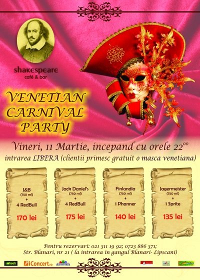 Carnaval Veneţian în Shakespeare Bar din Bucureşti