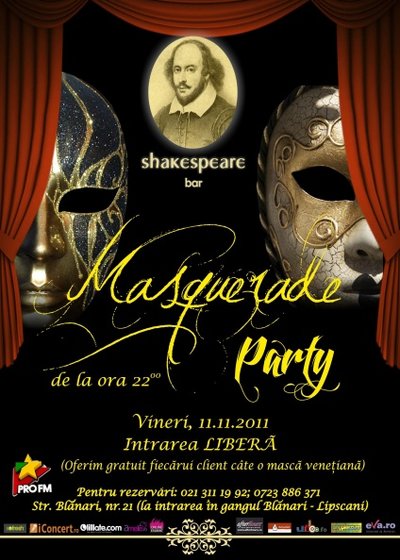 Masquerade Party în Shakespeare Café & Bar din Bucureşti