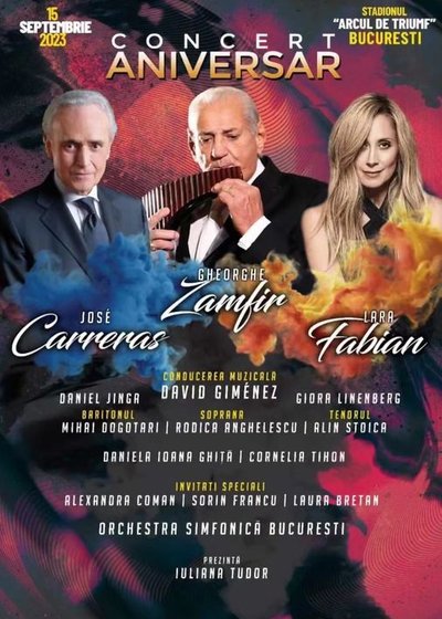 Concert aniversar José Carreras, Gheorghe Zamfir și Lara Fabian la București