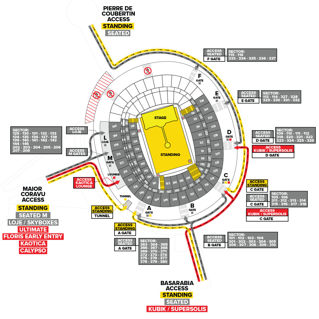 Harta acces concerte Coldplay București 2024