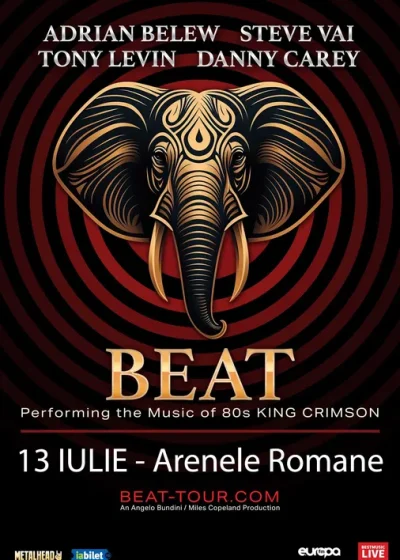 Concert BEAT – Steve Vai, Danny Carey, Adrian Belew, Tony Levin la Arenele Romane din București