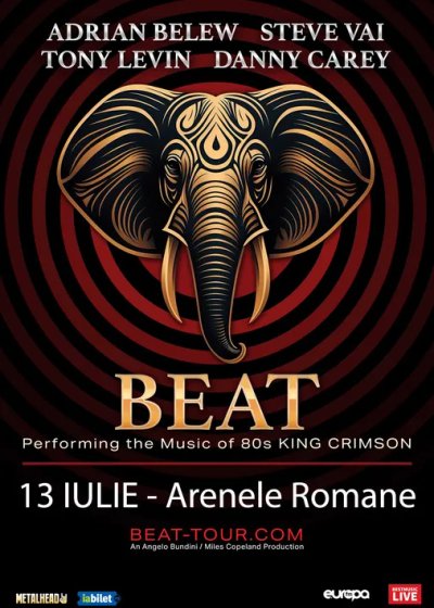 Concert BEAT – Steve Vai, Danny Carey, Adrian Belew, Tony Levin la Arenele Romane din București