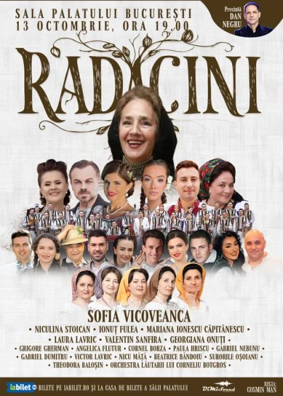 Concert Sofia Vicoveanca – Rădăcini la Sala Palatului din București