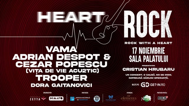 Concert Heart Rock – Vama, Vița de Vie Acou2tic, Trooper și Dora Gaitanovici la Sala Palatului din București